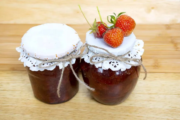 Home Made Strawberry Jam Jelly Fresh Strawberries — Stock Photo, Image