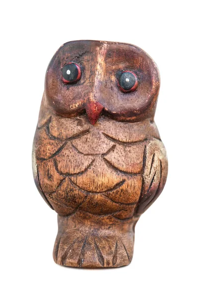 Hibou Sculpté Bois Est Sur Fond Blanc — Photo