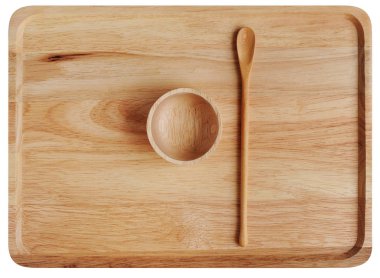 kaşık ve küçük kase ile boş ahşap plaka