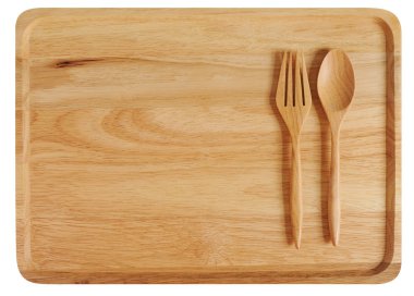 çatal ve kaşık boş ahşap levha