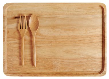 çatal ve kaşık boş ahşap levha