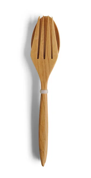 Fork Spoon Made Wooden Isolate White Background — Stock Photo, Image