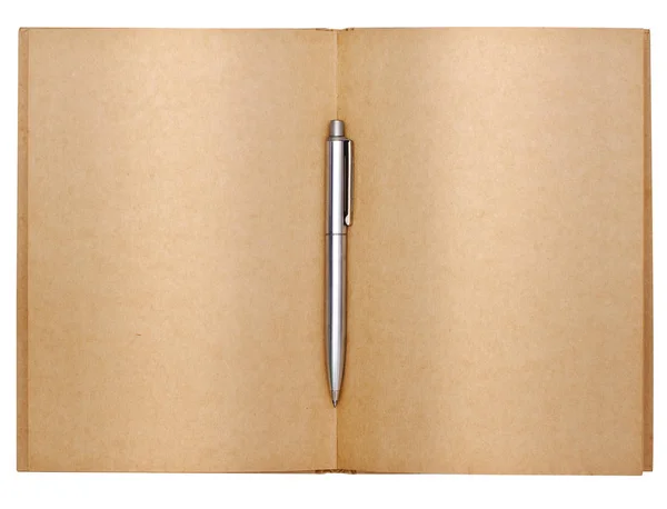 Ανακύκλωση Σημειωματάριο Και Στυλό Πάνω Λευκό Φόντο — Φωτογραφία Αρχείου