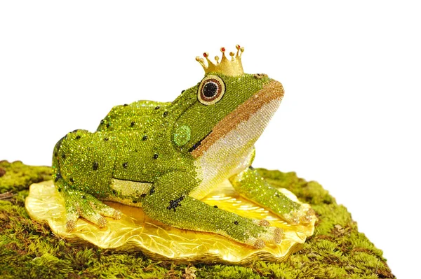 优雅设计的钻石在青蛙白色背景 青蛙王子 — 图库照片