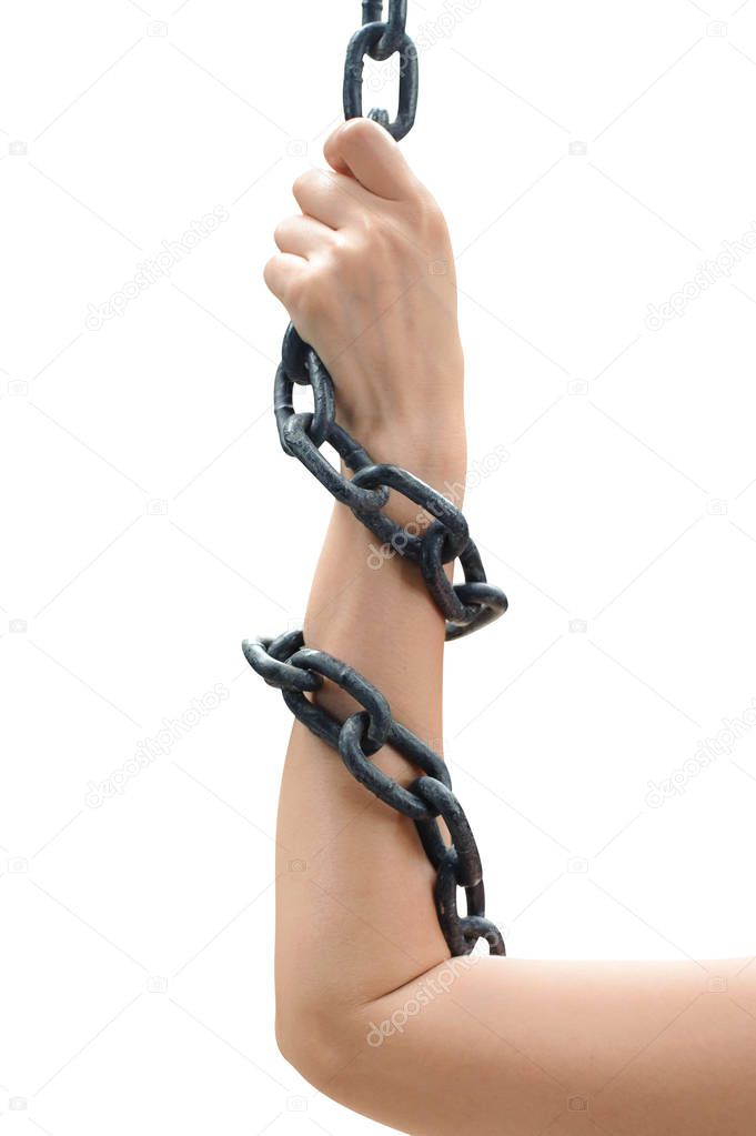 Chained with women Hands is on white background with clipping path