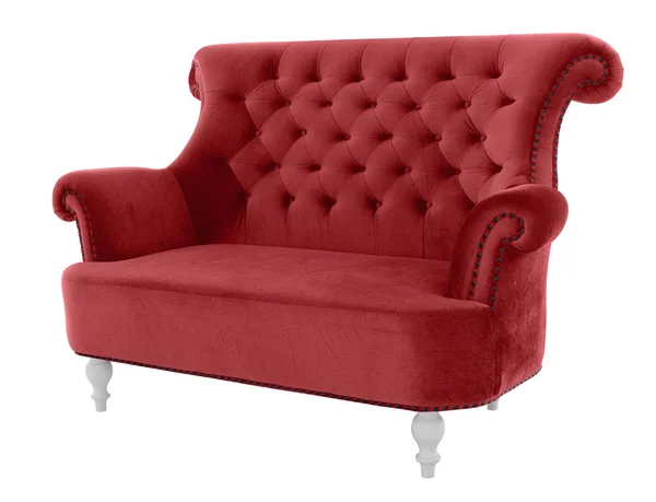 Vintage Rote Sofamöbel Isoliert Auf Weißem Hintergrund Mit Clipping Pfad — Stockfoto