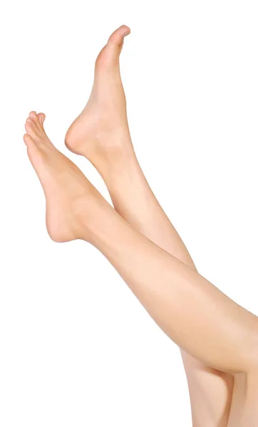 Długie Ładne Kobiety Nogi Białym Tle — Zdjęcie stockowe