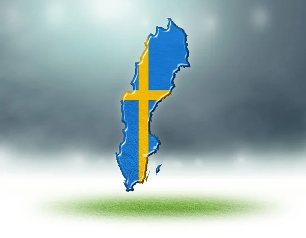 Sweden map design with flag colouf and grass texture of soccer fields,3d rendering