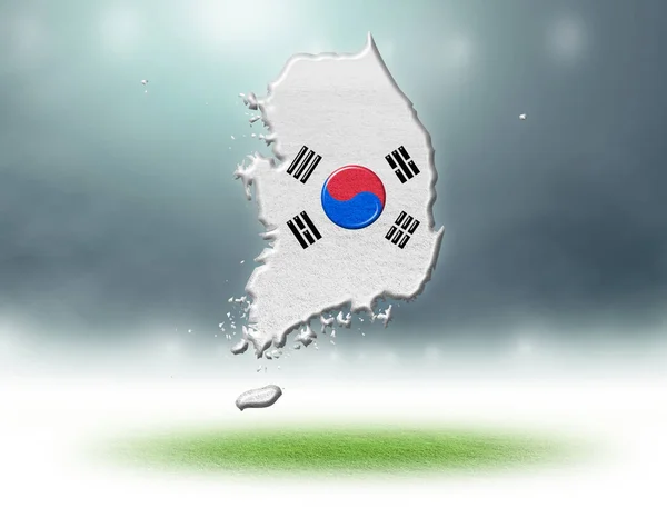 Mappa Del Sud Corea Disegno Del Colore Con Trama Erba — Foto Stock