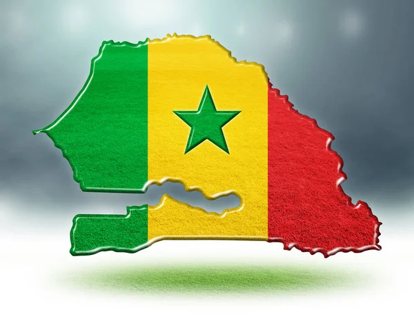 Senegal map design with flag colouf and grass texture of soccer fields,3d rendering