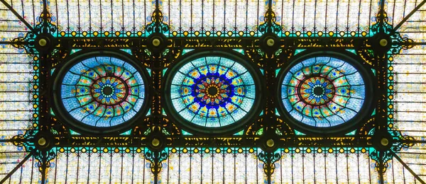 Plafond Coloré Verre Teinté Dans Style Art Nouveau Floral — Photo