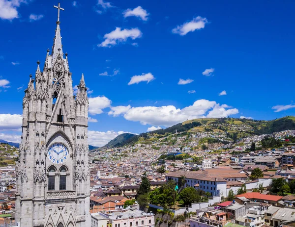 Ecuador City View Quito Gothic Basilica Del Voto Nacional Clock — Stock Photo, Image