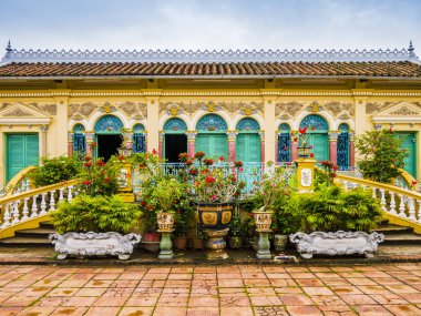 Binh Thuy eski evde cephe Fransız koloni tarzı, Can Tho, Vietnam