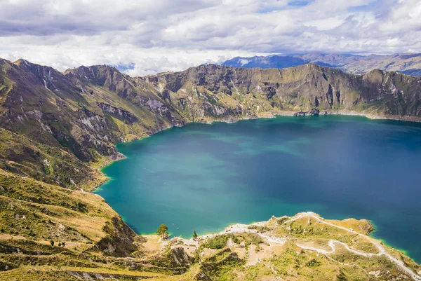 Vista Incrível Lagoa Quilotoa Lago Cratera Vulcânica Equador — Fotografia de Stock