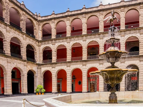 Detail of National Palace (Palacio Nacional) central courtyard and its monumental fountain, Mexico City, Mexico