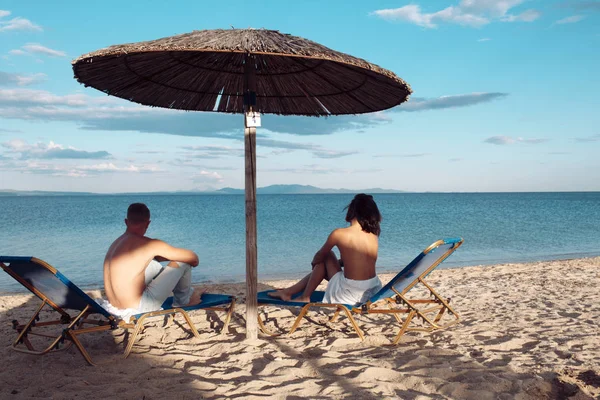 Pareja Enamorada Cuerpo Sexy Relajarse Playa Vacaciones Verano Vacaciones Viaje — Foto de Stock