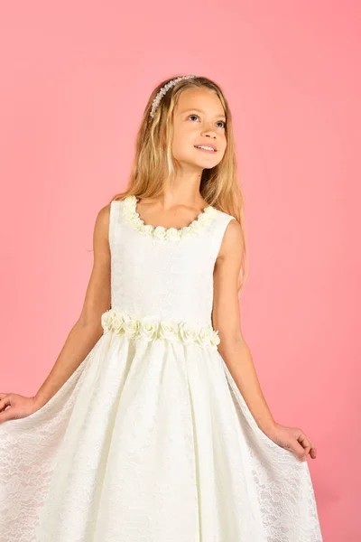 Little Girl Fashionable Dress Prom Little Girl Kid White Wedding — Stock Photo, Image