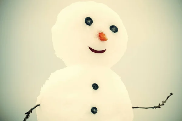 Muñeco de nieve con cara de zanahoria y botón . — Foto de Stock