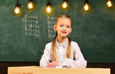 öğretmen tarafından yardımcı eğitim etkinliği olan okul Oda, evlat. İlköğretim Okulu - mutlu onun masasında Not Defteri'nde yazma öğrenci, eğitim.