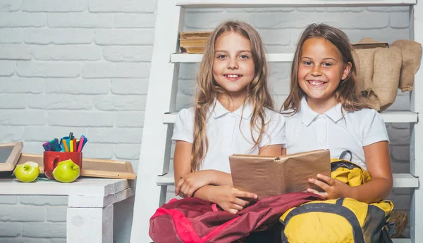 Ανάγνωση Ιστορία Ιστορία Στο Βιβλίο Δύο Μικρά Κορίτσια — Φωτογραφία Αρχείου