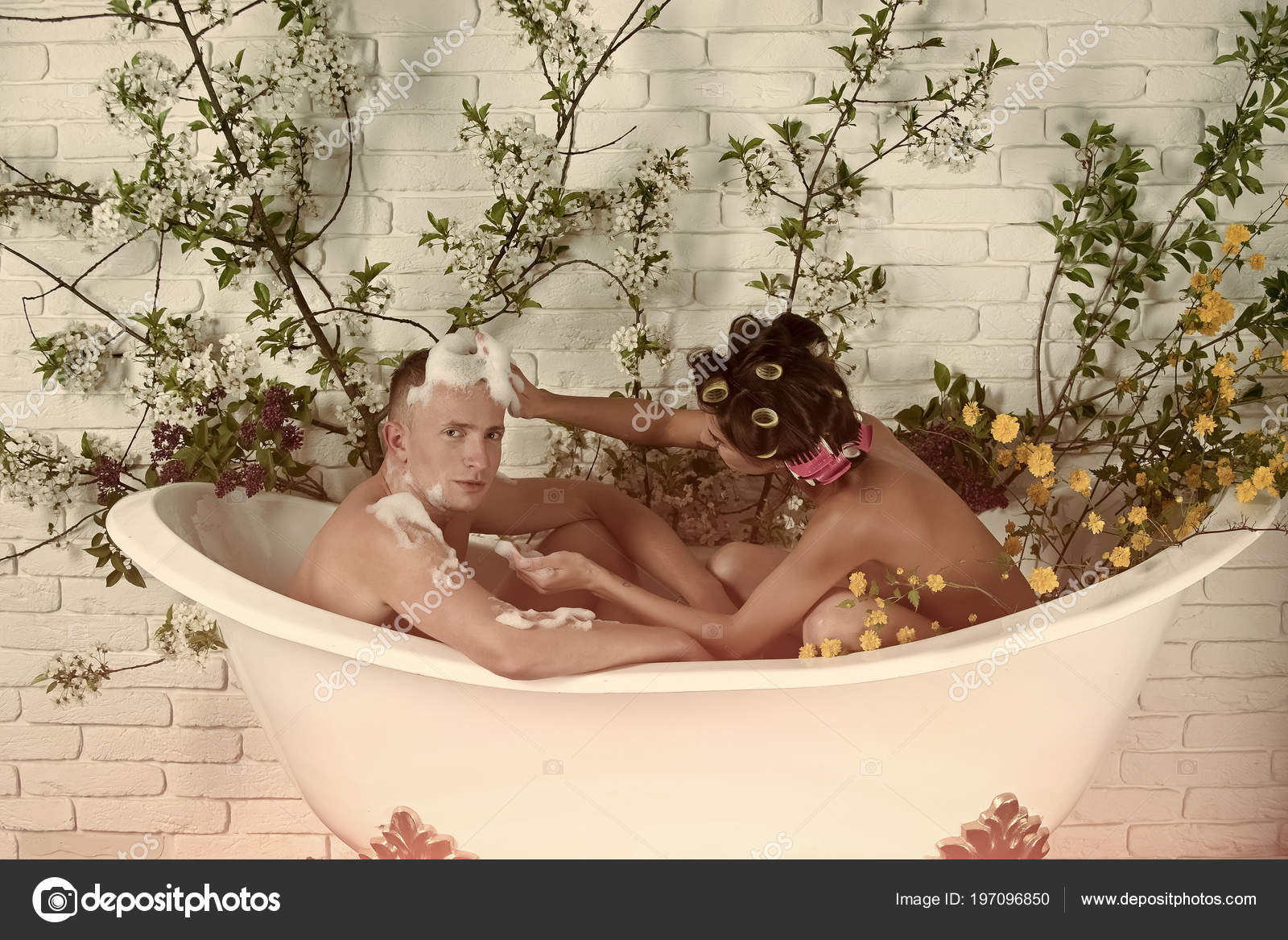 Nude couple and erotic moments. Happy family, woman, man, everyday life.  Stock Photo by ©Tverdohlib.com 197096850