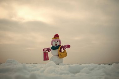 Mutlu yeni yıl kardan adam ile. Snowmans mutlu çift. Snowmans kutlama. Noel hediye ve Noel dekorasyon.