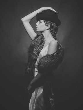 Kadın yüzü. Kızlar etkileyen konular. Göz ve retro tarzı, pinup.