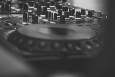 Mikser konsol. Dj müzik karıştırıcı closeup