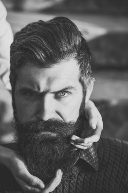 Adam yakışıklı bir yüz. Uzun sakallı