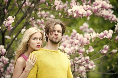 İki aşık. Hassasiyet çift, Çiçek Manolya bahar bahçe