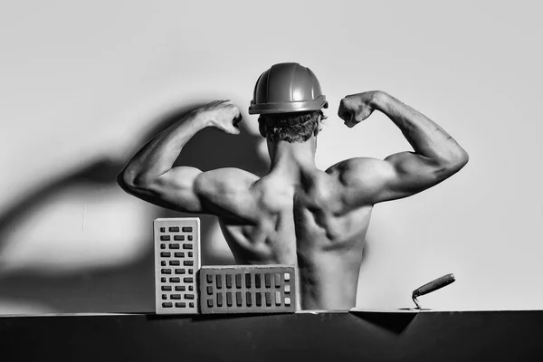 Construction Works Back Man Builder Builder Foto stock 2219154725