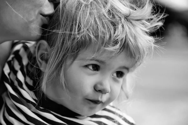 Child Childhood Children Happiness Concept. Baby boy in striped shirt — Stock Photo, Image