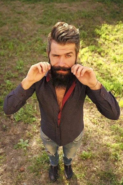 Barbeiro. Estilo de cabelo. Vista superior do homem com barba — Fotografia de Stock