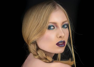 PIGTAIL sarışın saçlı kız. kız seksi yüz makyaj ile.