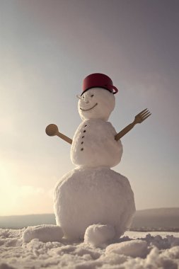 Kardan adam aşçı. Kış Partisi ve pişirme.