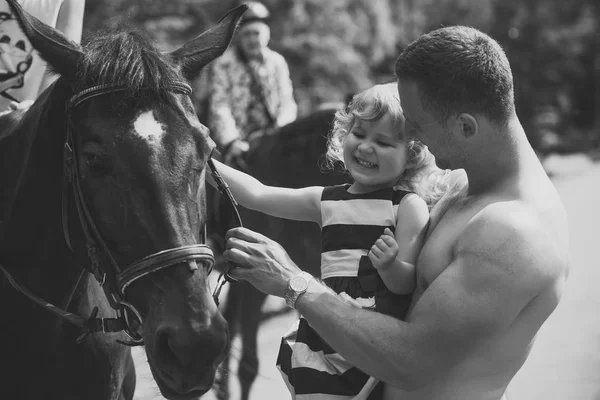 family holiday. Equine therapy, recreation concept