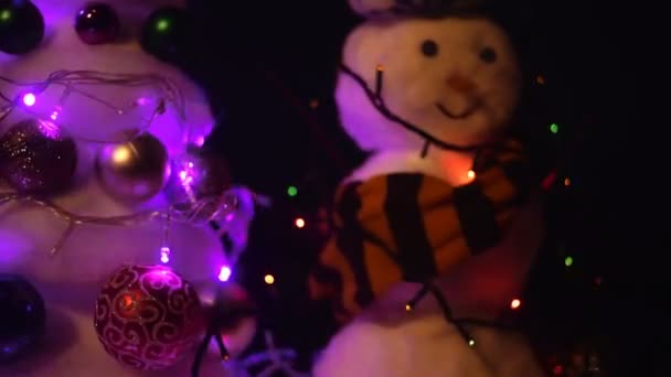 Dolly: Snowman in het midden van veld — Stockvideo