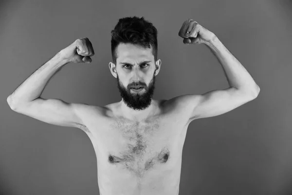 Anorexic man. slim man or bearded hipster guy with anorexia — Stock Photo, Image