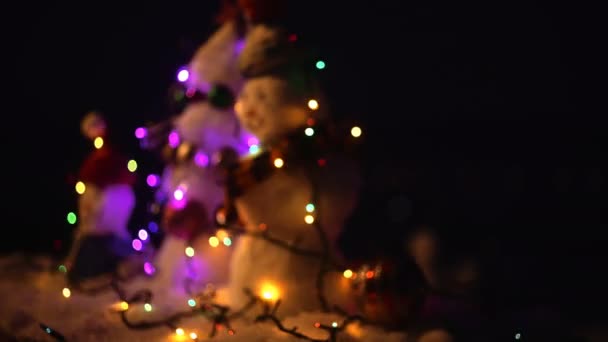 Frohe Weihnachten mit glücklichen Schneemännern. Frohes neues Jahr mit Schneemann. Schneemänner glückliches Paar. Schneemannfeier — Stockvideo