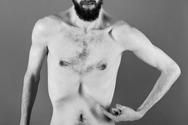 Problemów zdrowotnych. Brodaty mężczyzna lub hipster, szczupła budowa ciała, z anoreksją — Zdjęcie stockowe