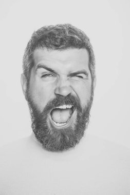 Duygu ve duygular. mutlu yüz üzerinde uzun sakallı