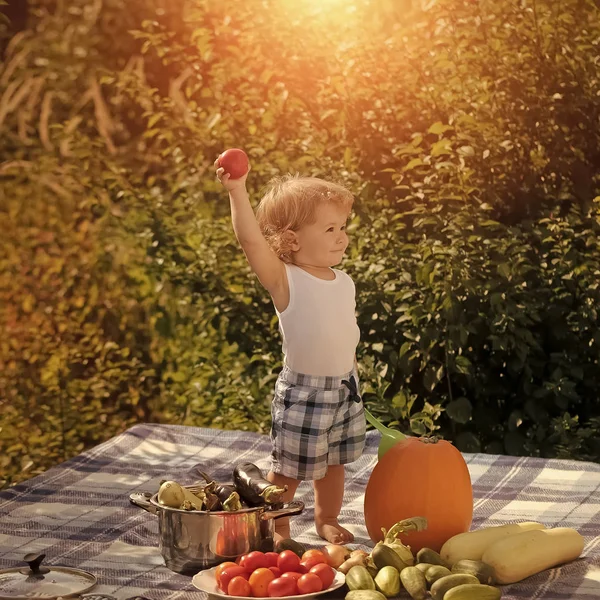 Barn barndom barn lycka koncept. Glada barn på picknick — Stockfoto