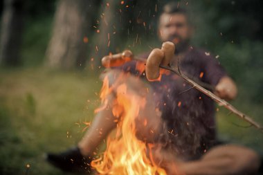 Yaz kamp ateşi. Piknik, Barbekü, gıda kavramı pişirme