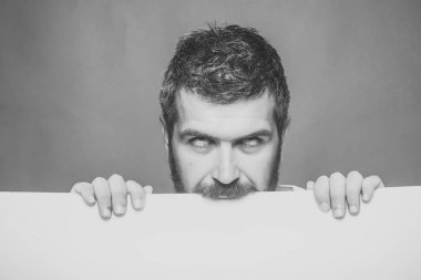 Güzellik moda model adam. Moda bakmak. Adam ya da yeşil zemin üzerine sakallı adam.