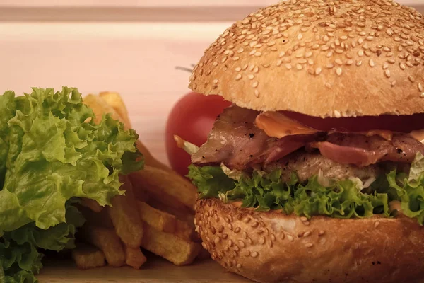 Nourriture malsaine. Un grand hamburger savoureux — Photo