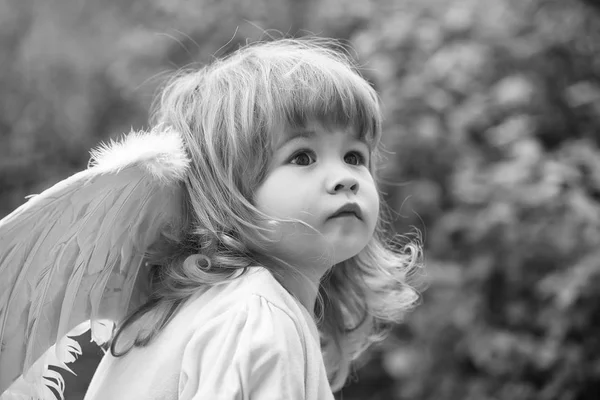 Niña angelical. niño pequeño en alas de ángel — Foto de Stock