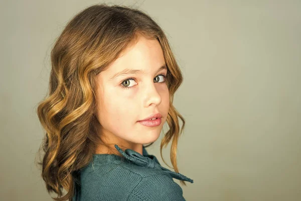 Skin Care. stylish cute kid posing on grey background. — Stock Photo, Image