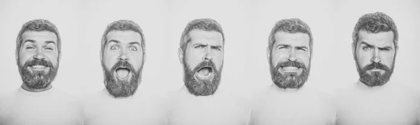 Male emotions. emotion set of bearded man