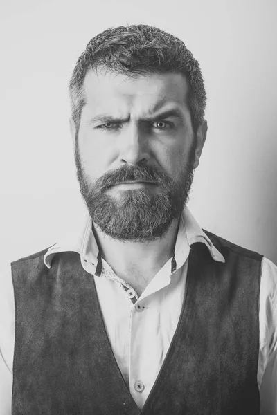 Portrait of a man. Man with long beard and mustache on sad face. — Stock Photo, Image