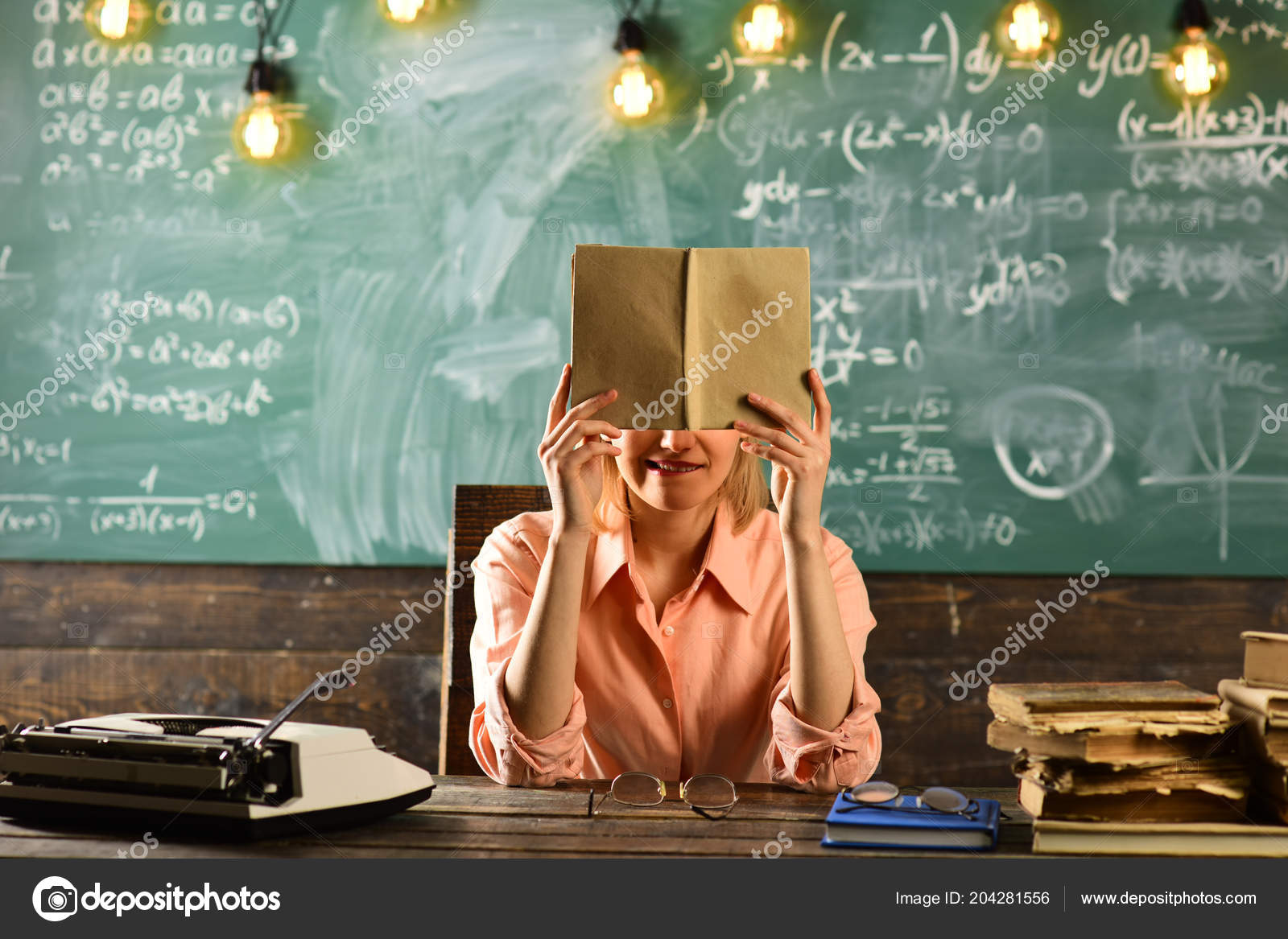Examination preparation of woman reading book. examination time at